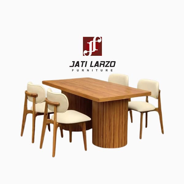 Set Meja Makan Meja Oval Salur Kayu Jati